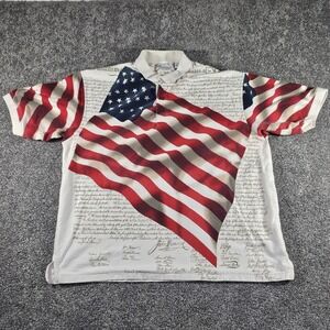 American Summer Polo Shirt Mens XXL White Patriotic USA Flag Declaration Script